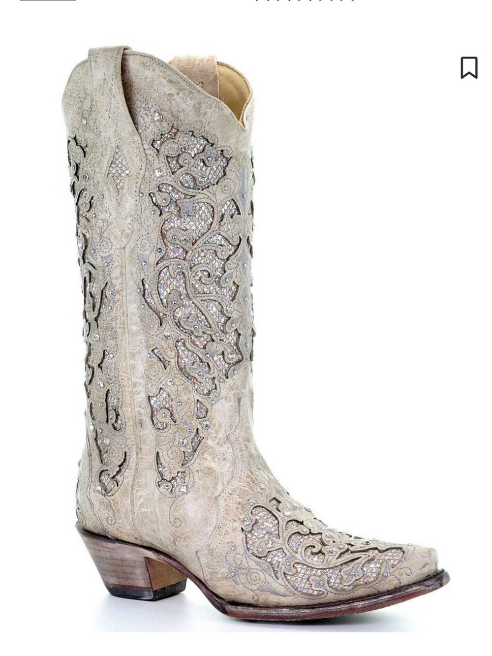 CORRAL WOMEN'S WHITE GLITTER INLAY
WESTERN BOOTS size 8.5